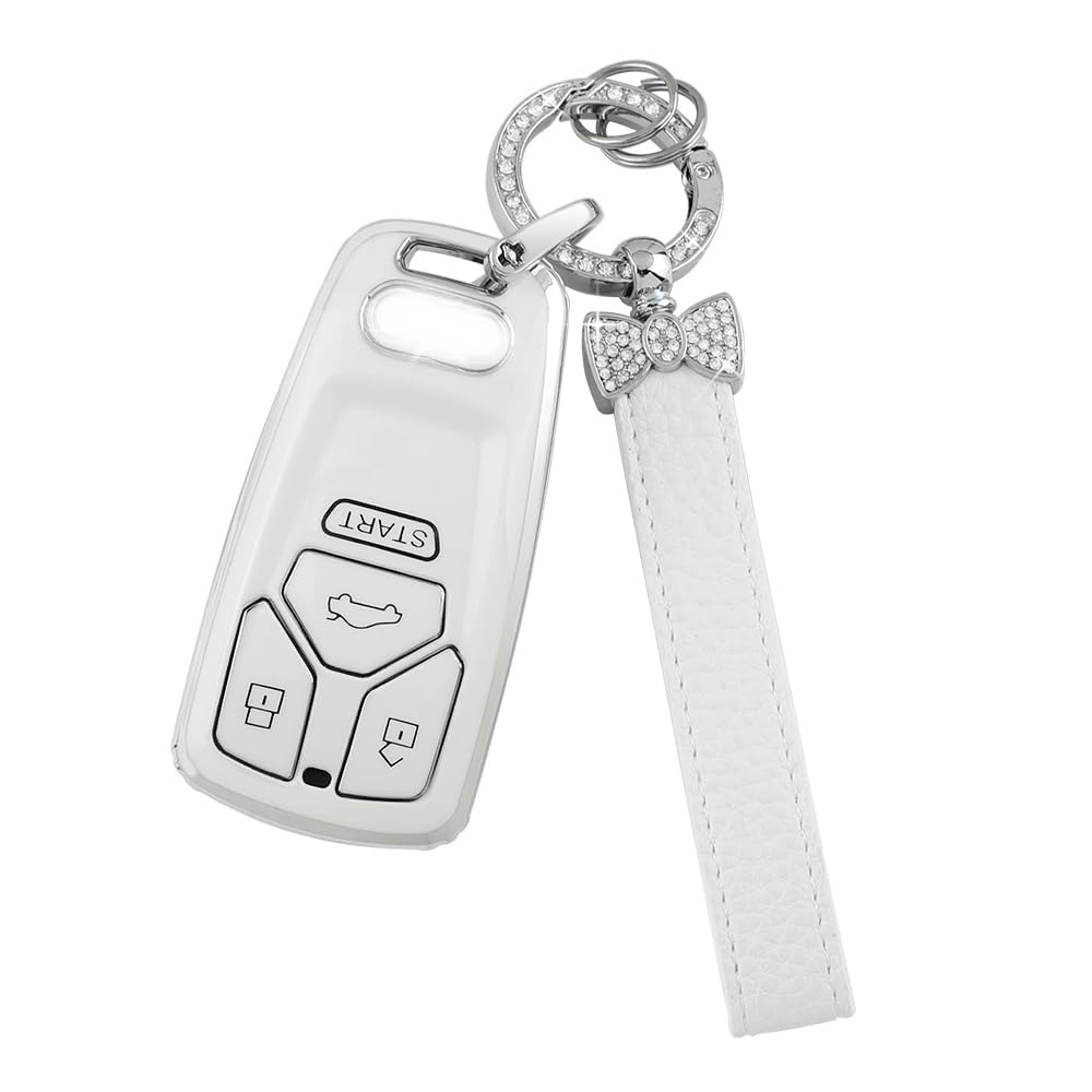 1797 Key Fob Cover For Audi Q5 Q7 A4 A5 S4 S5 Tt Accessories Bling Car Key Chain Case Shell Protector Women Men White Silver Tpu