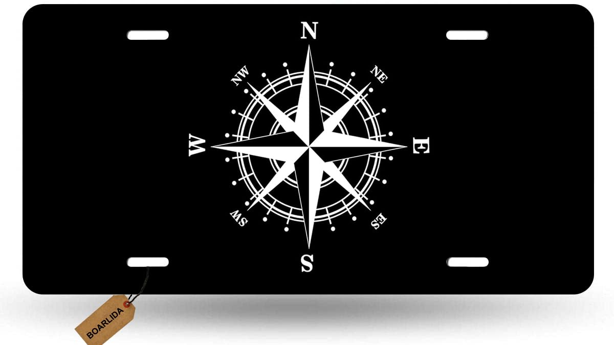 Boarlida Compass Symbol Black And White Stainless Steel License Plate Adventure Compass Aluminum Car License Plate Covers For Me