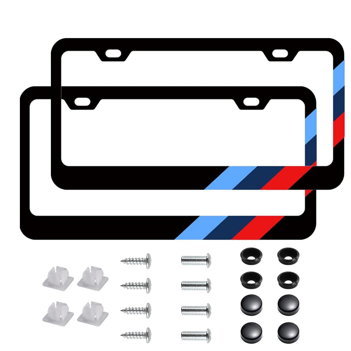 2 PCS Tri-Color License Plate Frame License Plate Frames, Cool Car License Plate Cover Fits Standard US Vehicles, Tri-Color Stri