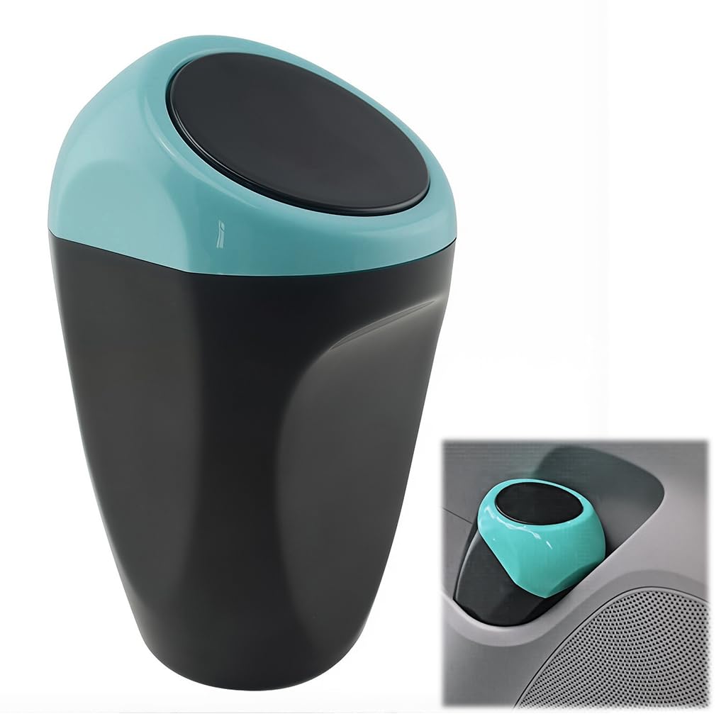 Zibuyu Car Trash Can Auto Garbage Bin Portable Small Mini ABS Car Dustbin Fits Cup Holder, Removable Lid, Blue, 15x9x6cm MultiU
