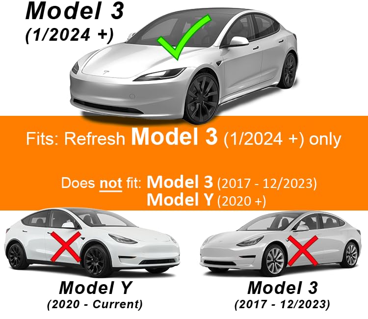 Custom Cut Graphics Vinyl Logo Wrap For Tesla Model 3 (2024 To Current), Standard Wrap, 2 Pc-Set (Matte Black)
