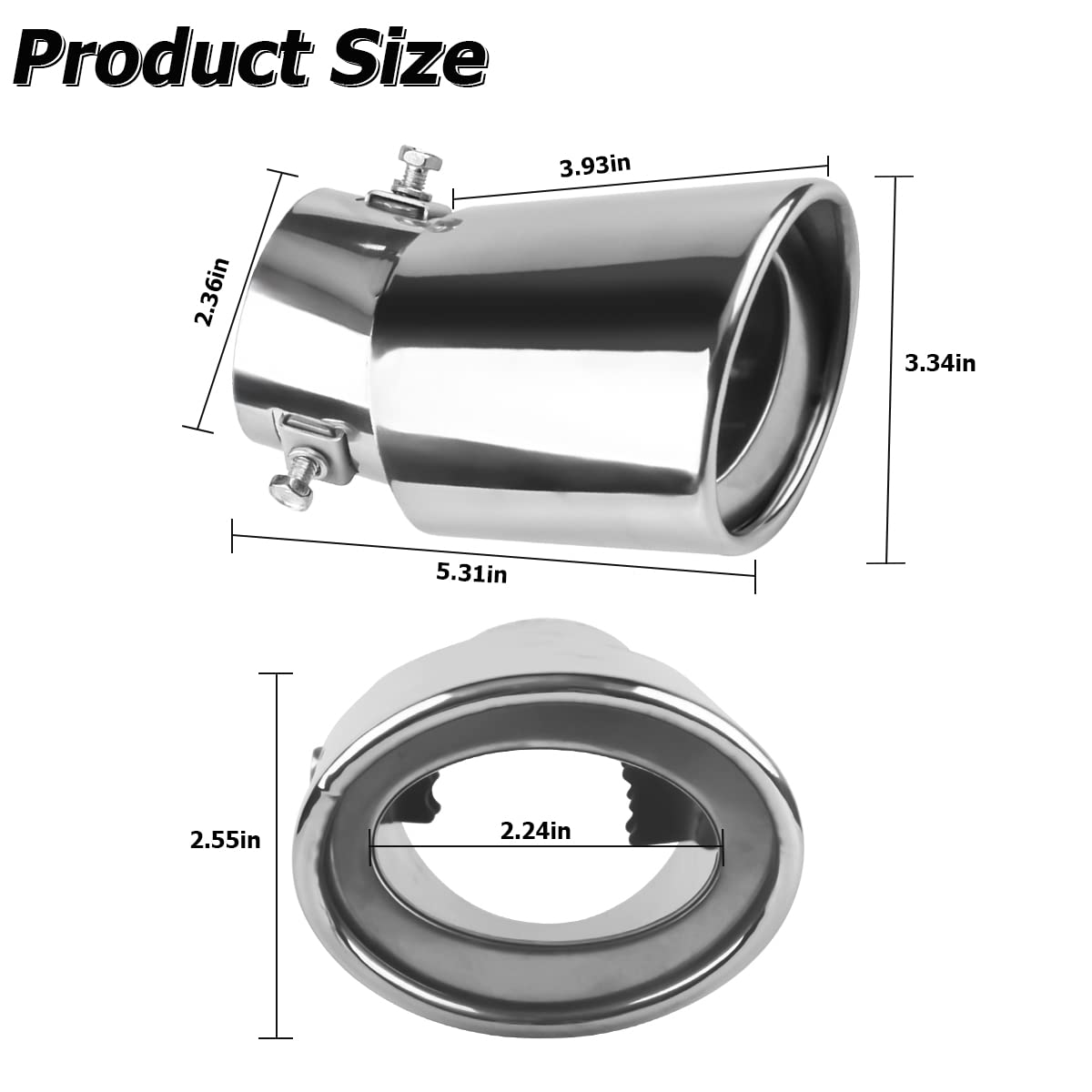 Stainless Steel Car Exhaust Tip, 2.5 To 3.3 Universal Car Exhaust Pipe Modification Tail Throat Tail Pipe, Steel Exhaust Tips Chrome-Plated Finish Tailpipe (Silver/B Style)