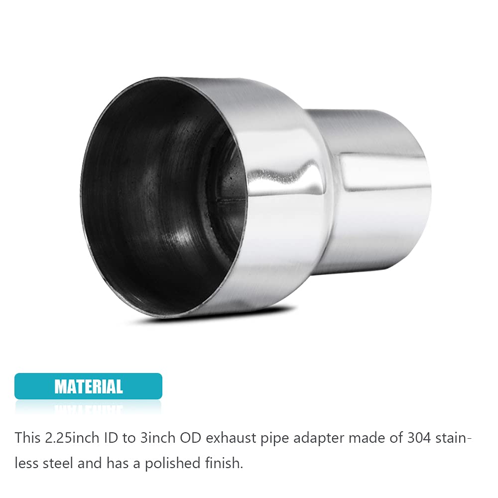 2 PCS Universal 2.25'' ID to 3'' OD Exhaust Pipe Adapter Connector Reducer 304 Stainless Steel 2.25 Inch to 3.0 Inch 2 1/4    ID