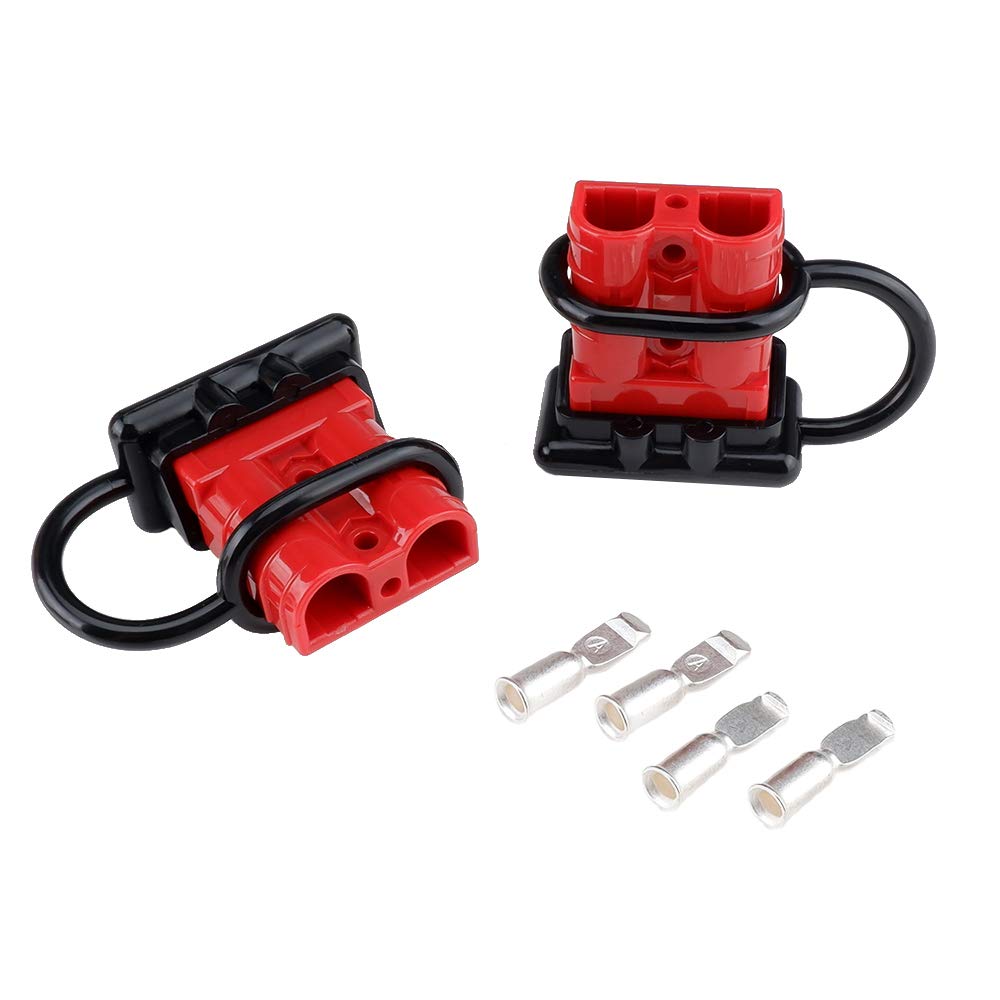 Muyi 50A 6-10/12Awg Anderson Connectors 2Pcs Red Battery Cable Wire Harness Plug For Recovery Winch Auto Car Trailer Driver Elec