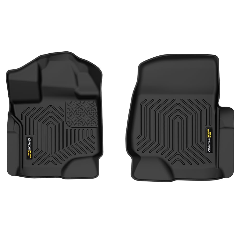 G-PLUS 2PCS Floor Mats Compatible with Ford F150 Super Crew 2015-2025(Fit 22-24 Lightning Models) Front Row Cargo Liner Black Fl