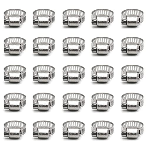 Zipcci Hose Clamp, 25 Pack Stainless Steel Worm Gear Fuel Line Hose Clamps, 13-19Mm (1/2-3/4 Inch)