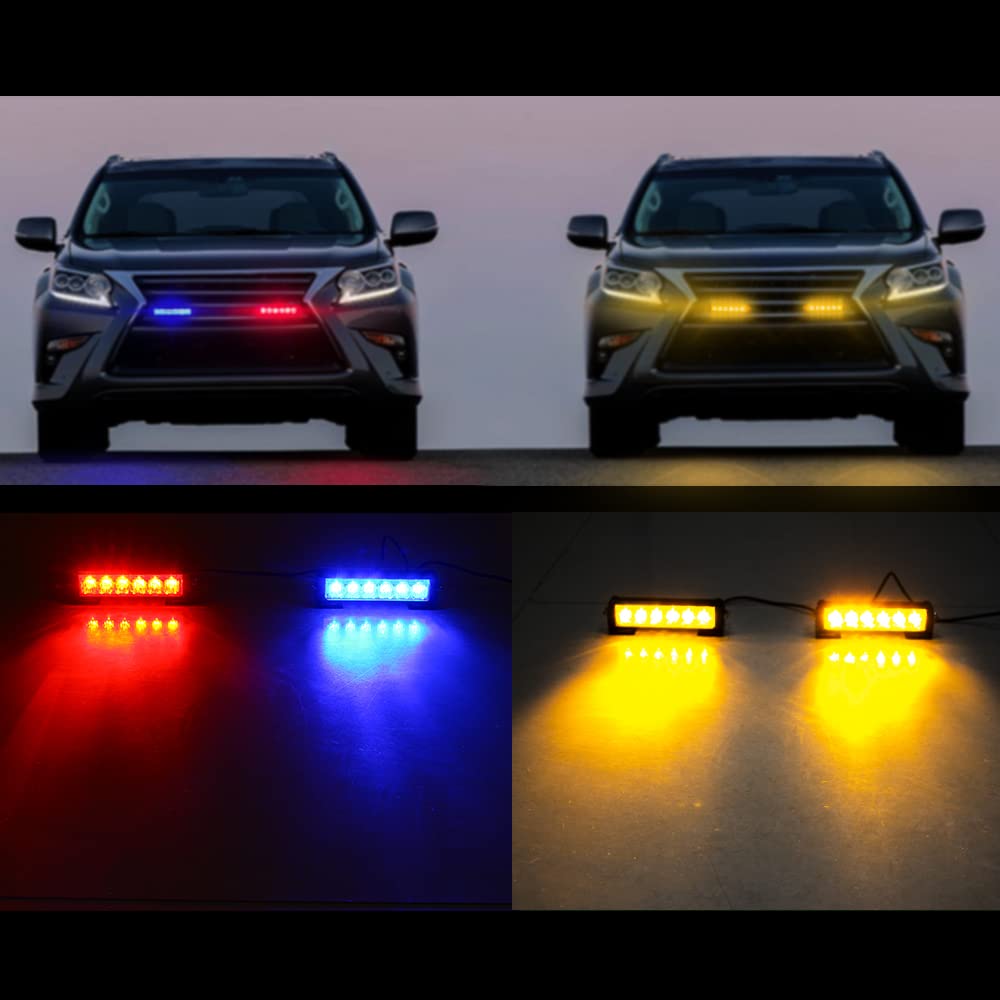Stdysun Led Emergency Strobe Lights Bar 2Pcs Red Blue Change Amber Double Color Warning Police Grille Lights Bar Surface Mount F