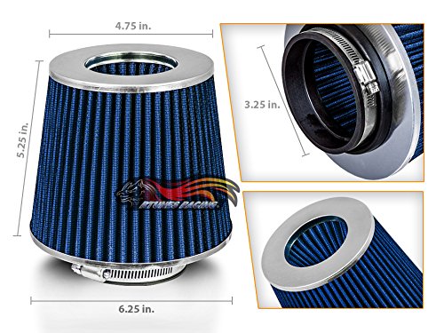 Blue 3.25'' 82.5 Mm Inlet Cold Air Cone Replacement Performance Washable Clamp-On Dry Air Filter