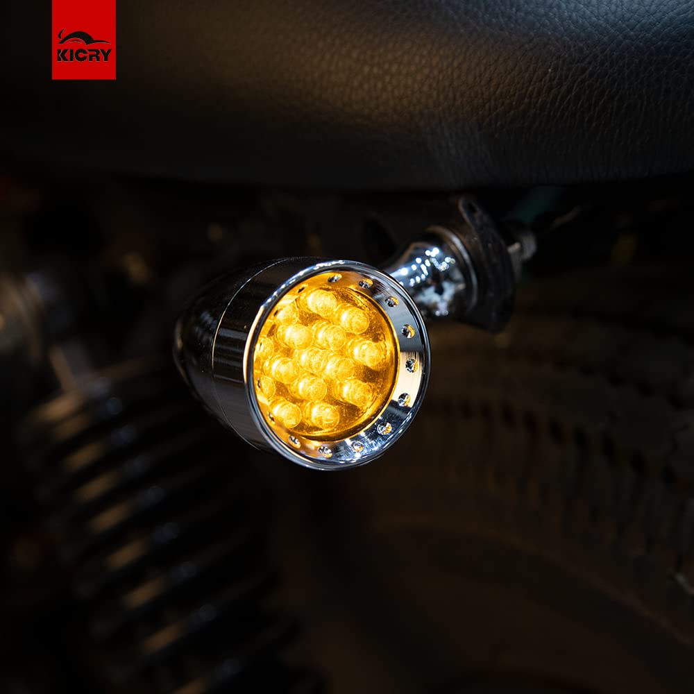 Motorcycle Turn Signals Led Bullet Front Rear Indicator Lights Universal Compatible For Harley Davidson Cruiser Iron Softail Street Bike Honda Shadow Yamaha Chopper Bobber Cafe Racer(Chrome/Amber-B)