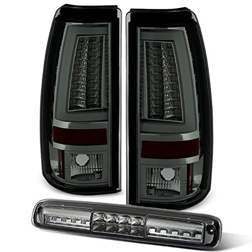 Akkon - For [Led Set] 03-06 Chevy Silverado Gmc Sierra C-Shape Light Tube Smoked Tail Light + 3Rd Brake Lamp