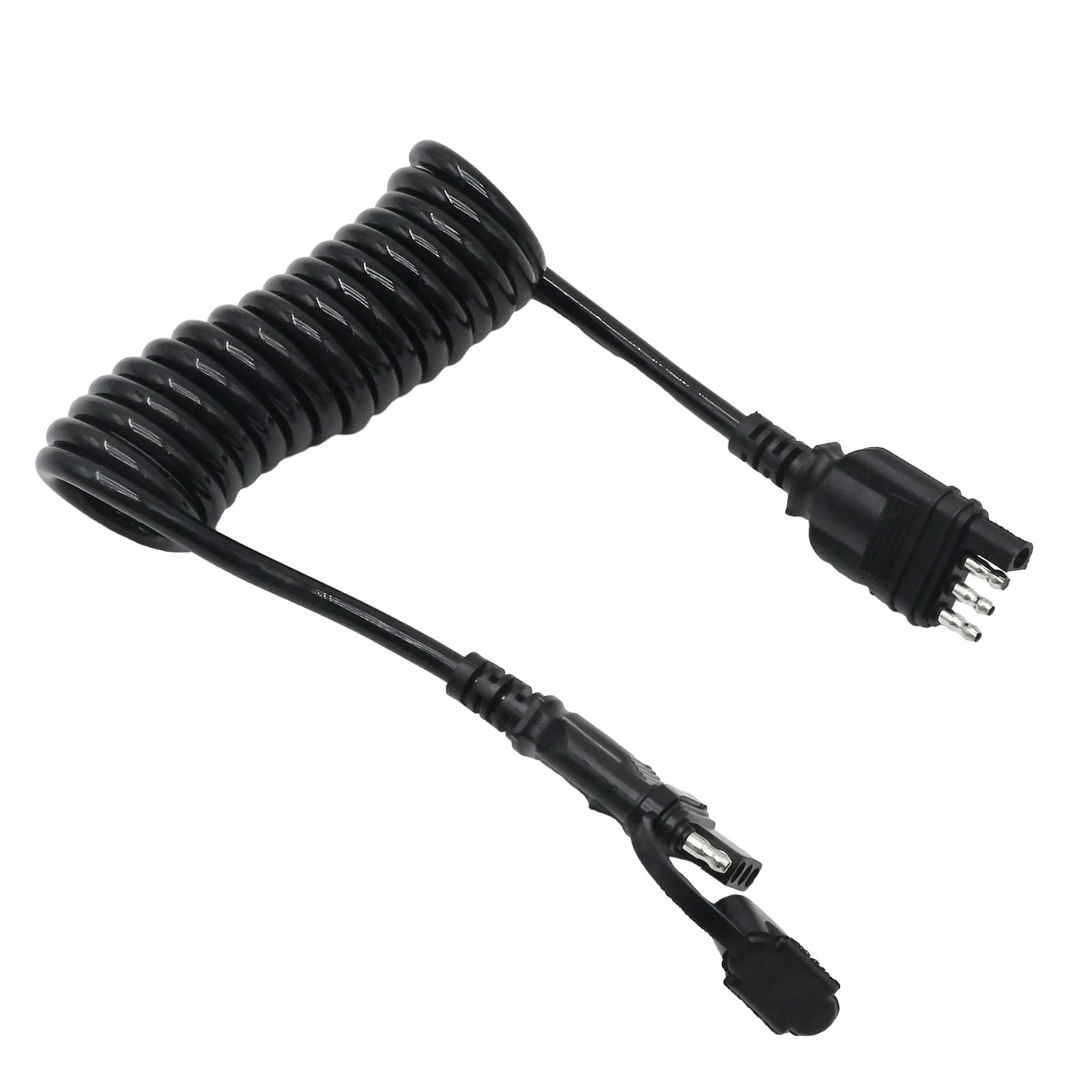 Saihisday 4 Way Flat Trailer Extension Coiled Cable 8 Feet Male and Female Wiring Harness Adapter Extension Wiring Cable with Du