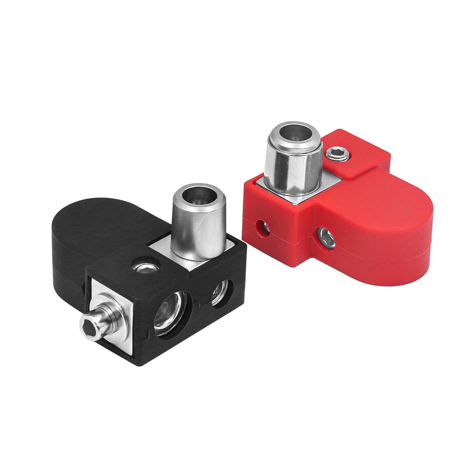 Recoil BTO Solid Brass Positive Negative Battery Terminals with Adaptor Collars, 1X0/2/4 Gauge & 1X4/8 Gauge Outputs, Top-Mounte
