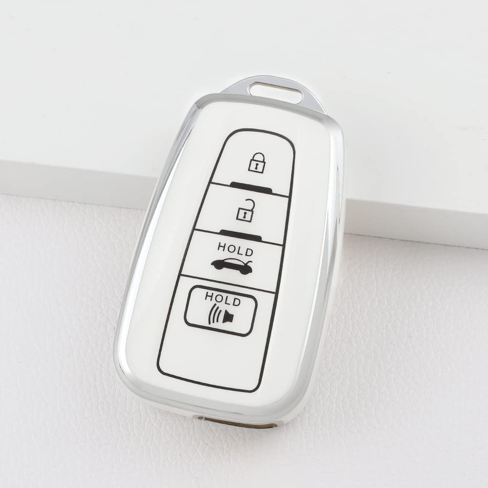 1797 For Toyota Key Fob Cover Camry Rav4 Corolla Highlander C-Hr Avalon Prius Accessories Car Remote Start Key Case Shell Holder 4 Button White Silver Tpu