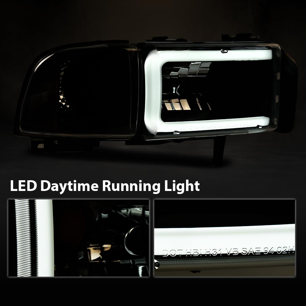 G-Plus Led Light Strip Headlights W/O Bulbs Compatible With Dodge Ram 1500 1994-2001/Fit Dodge Ram 2500 3500 1994-2002 Headlamps