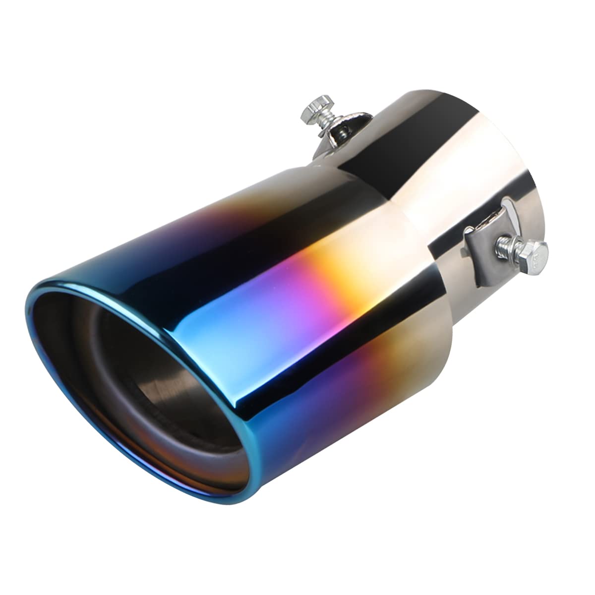 Stainless Steel Car Exhaust Tip, 2.5 To 3.3 Universal Car Exhaust Pipe Modification Tail Throat Tail Pipe, Steel Exhaust Tips Chrome-Plated Finish Tailpipe (Blue/B Style)