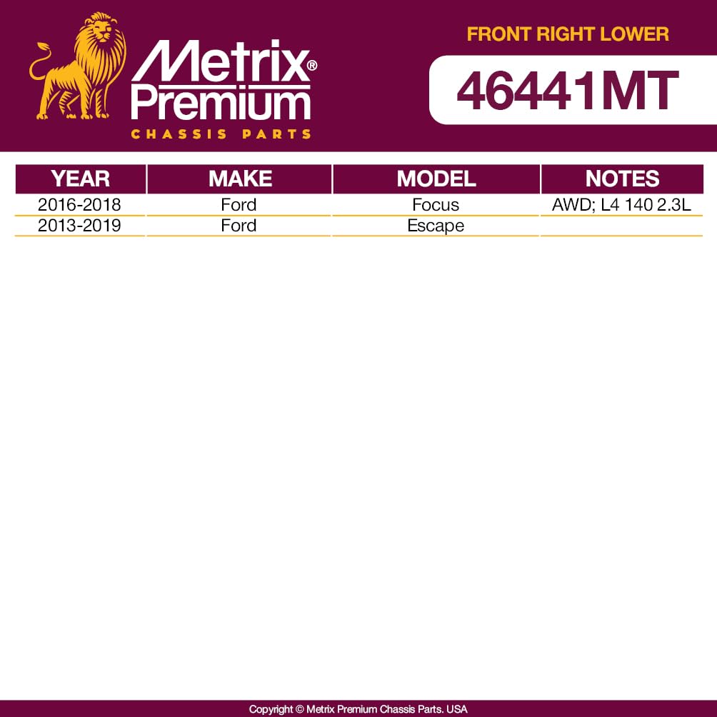 Metrix Premium Chassis Parts - Front Right Lower Control Arm W Ball Joint & Bushing Assembly Fits 2016-2018 Ford Focus Awd, 2013