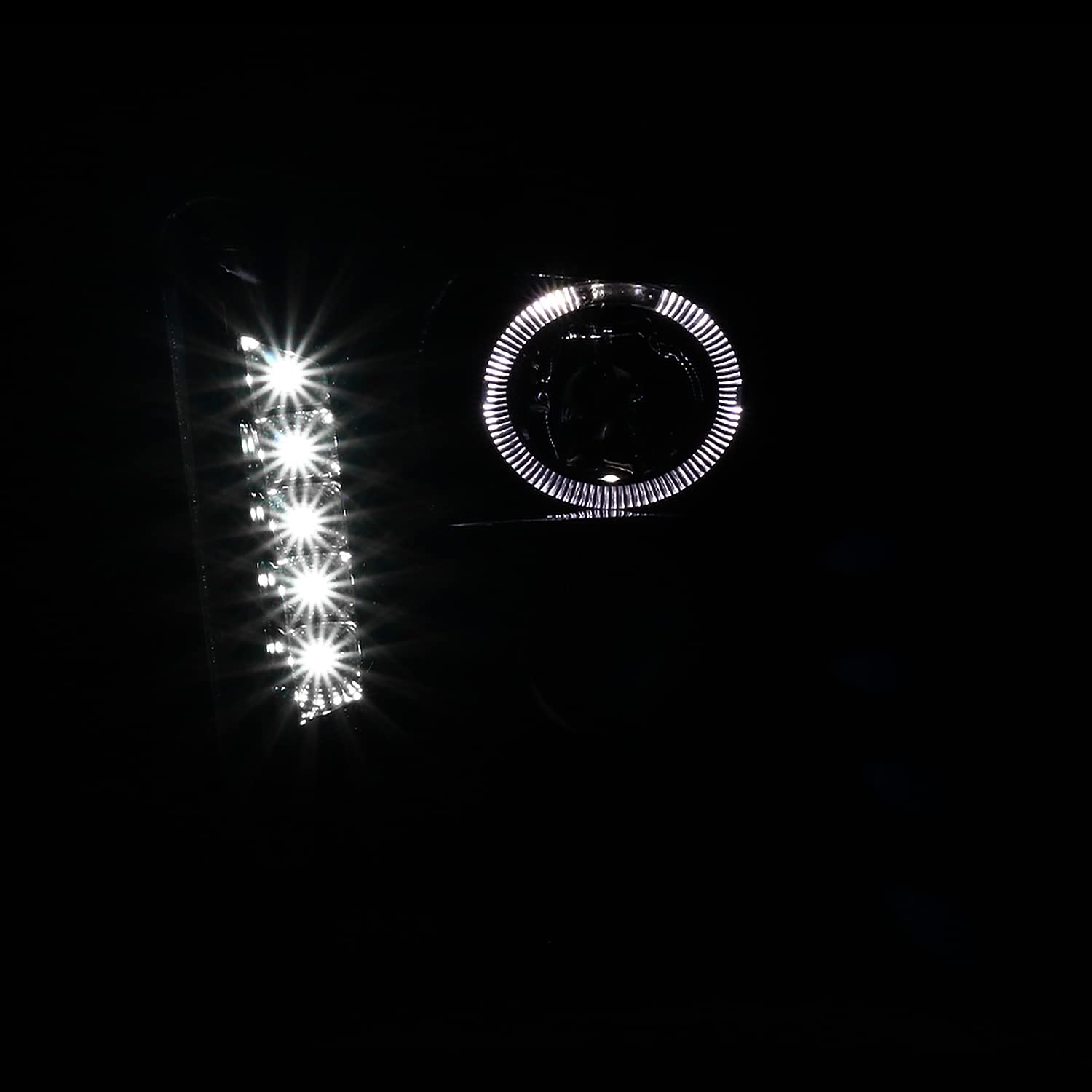 Spec-D Tuning Led Halo Jet Black Projector Headlights Compatible With 2005-2009 Ford Mustang, Left + Right Pair Headlamps Assemb