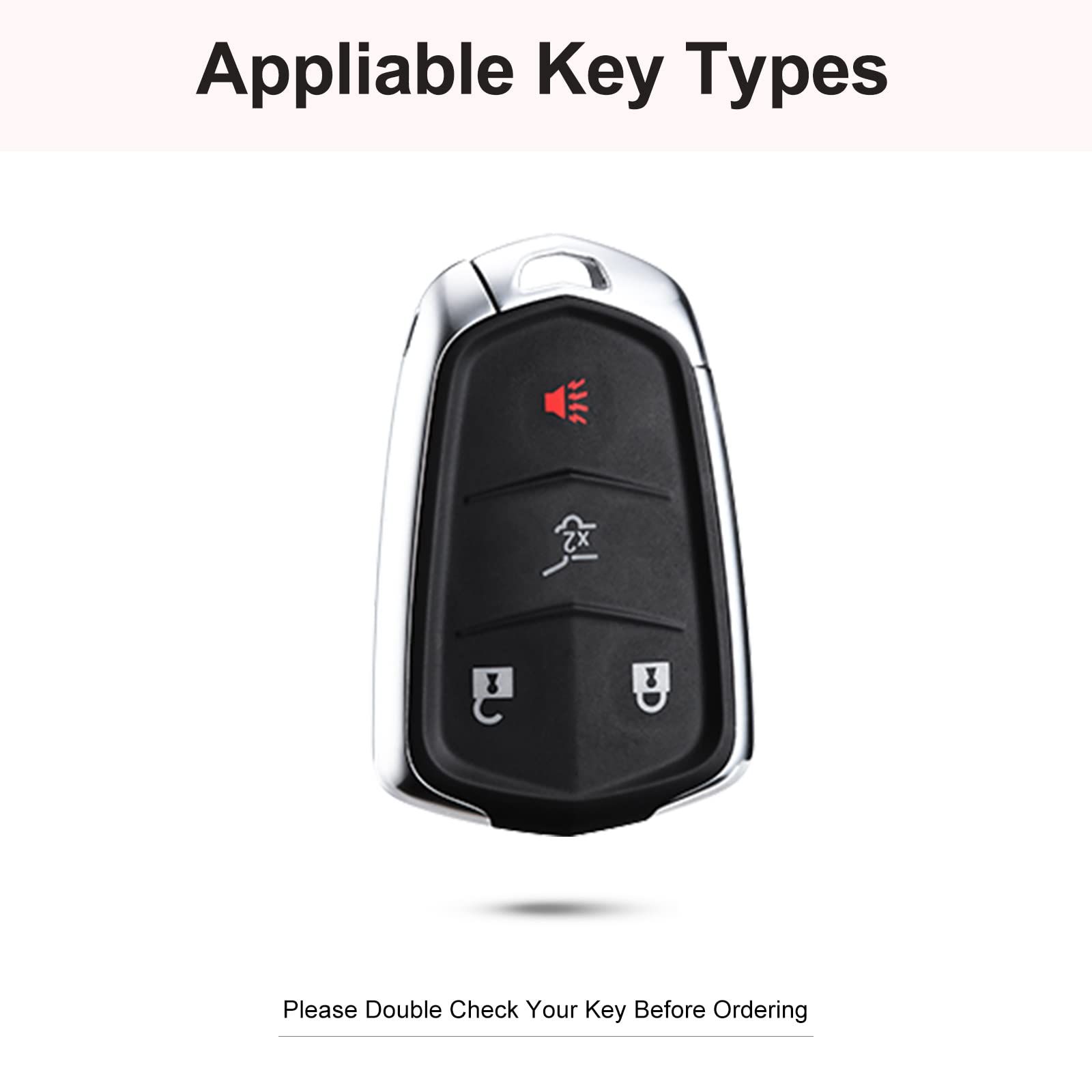 Ruabiban For Cadillac Key Fob Cover With Keychain, Pink Genuine Leather Crystal Key Case Protection Shell Compatible With Cadill