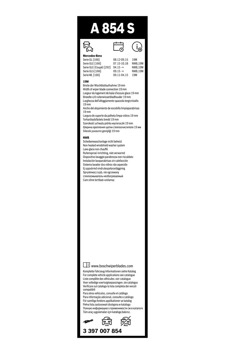 Bosch 3397007854 Aerotwin Oe Replacement Wiper Blades Driver & Passenger Side - Set Of 2 (26'' & 23'') Top Lock 19Mm