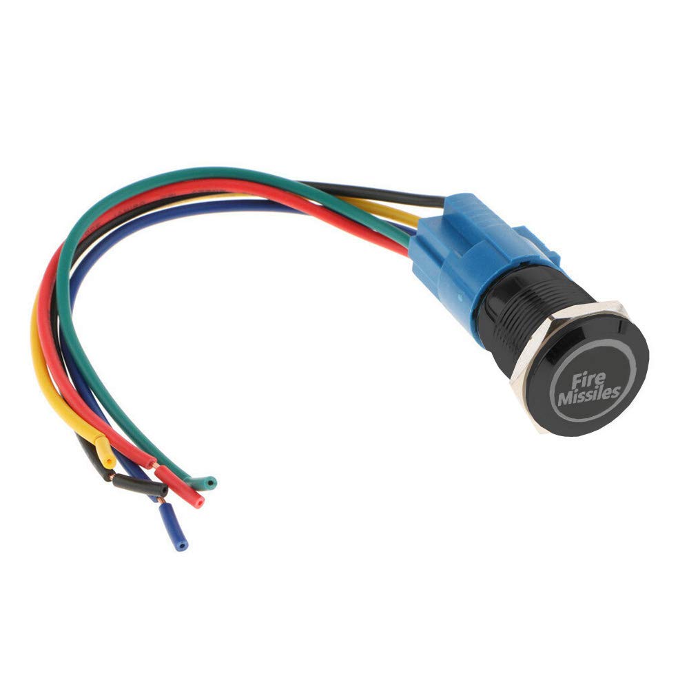 Esupport Black Shell 12V Momentary Car Vehicle Red Led Light Push Button Stainless Steel Metal Switch Socket Plug Wire 19Mm Fire