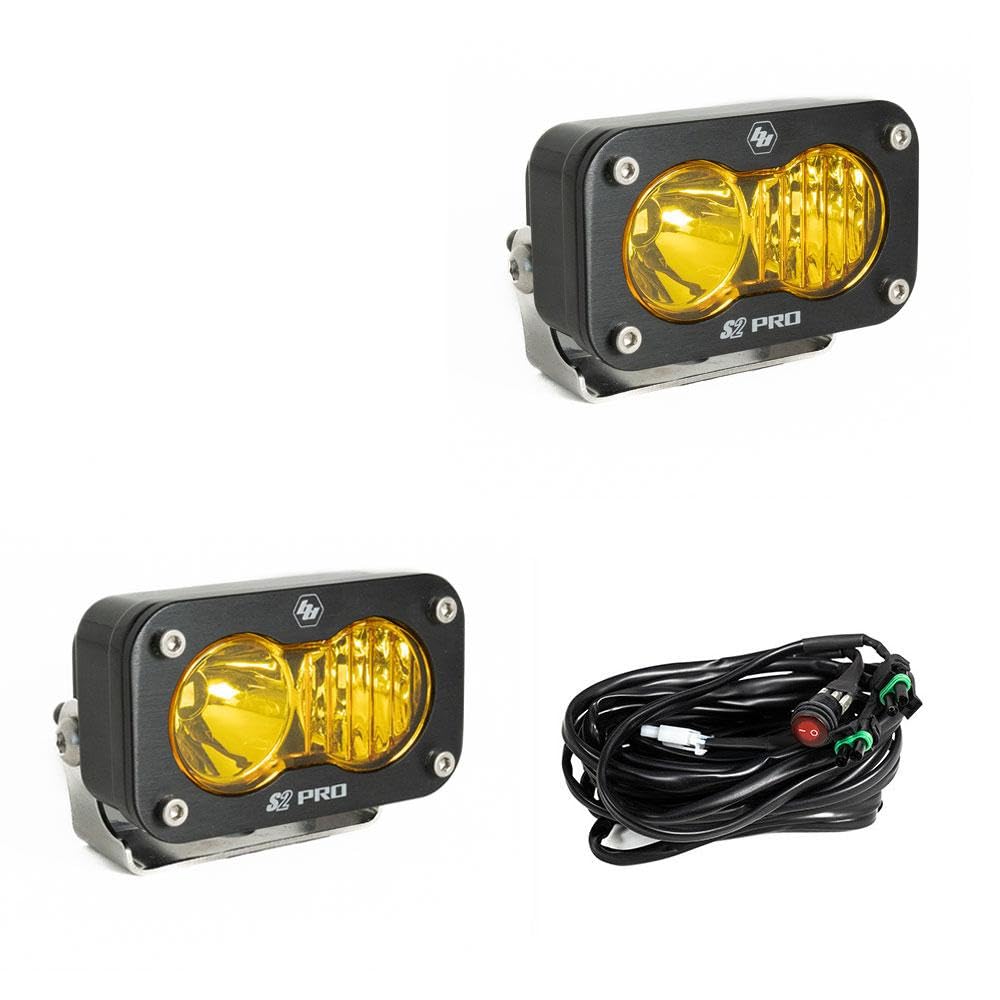Baja Designs S2 Pro LED Auxiliary Light Pod Pair with Wiring Harness - Universal Off-Road Lights for Trucks, Wranglers, UTVs & 4