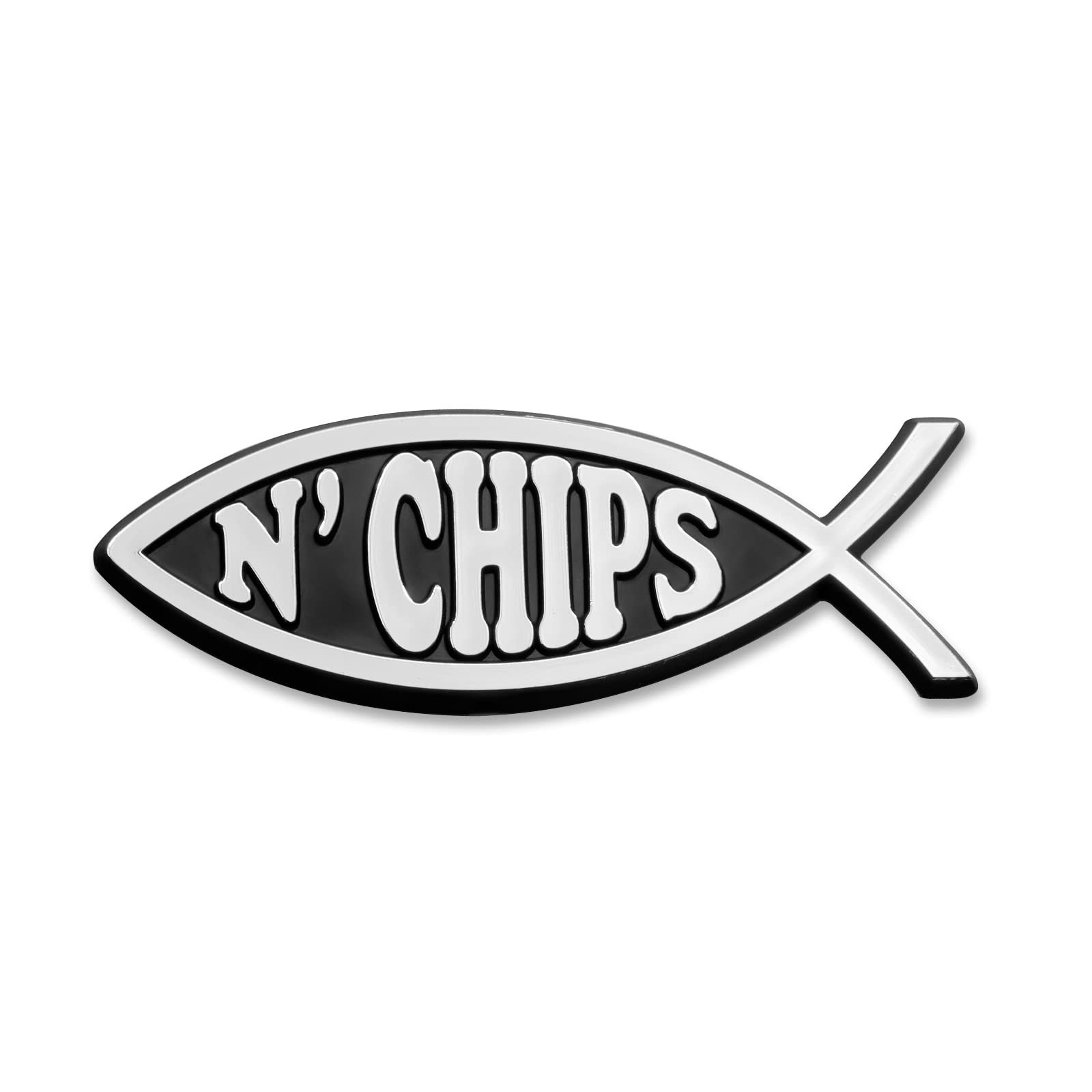 Fish 'N Chips Plastic Auto Emblem - [Silver][4 3/4'' X 1 3/4'']