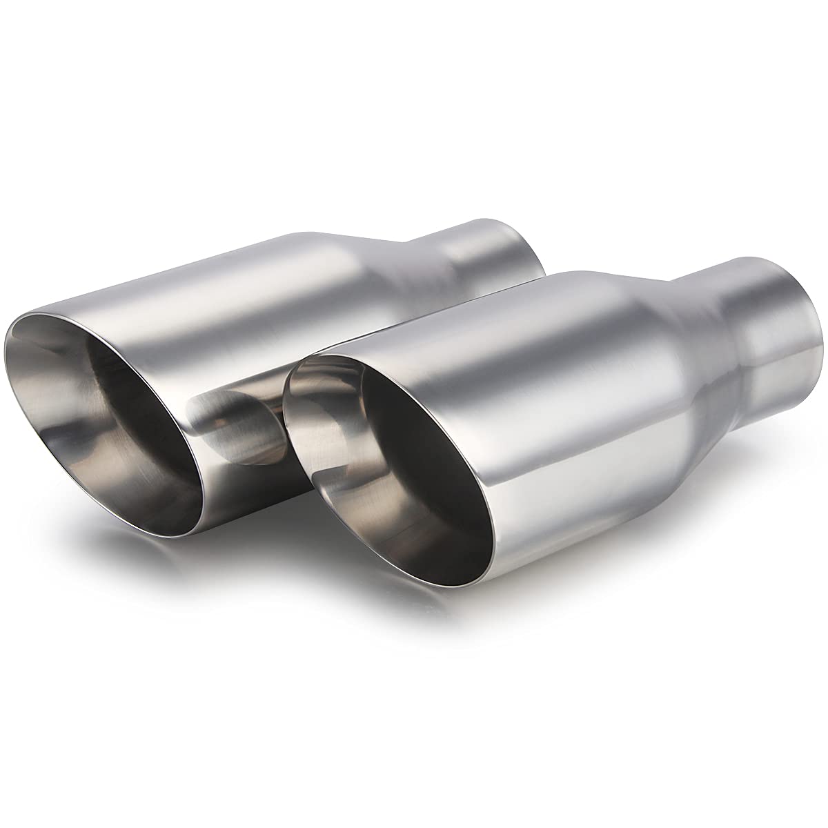 Lcgp 2.5'' Inlet Universal Diesel Exhaust Tip 4'' Outlet 09'' Long Tail Tip, Polished & Double Wall Angle Cut, 304 Stainless Ste