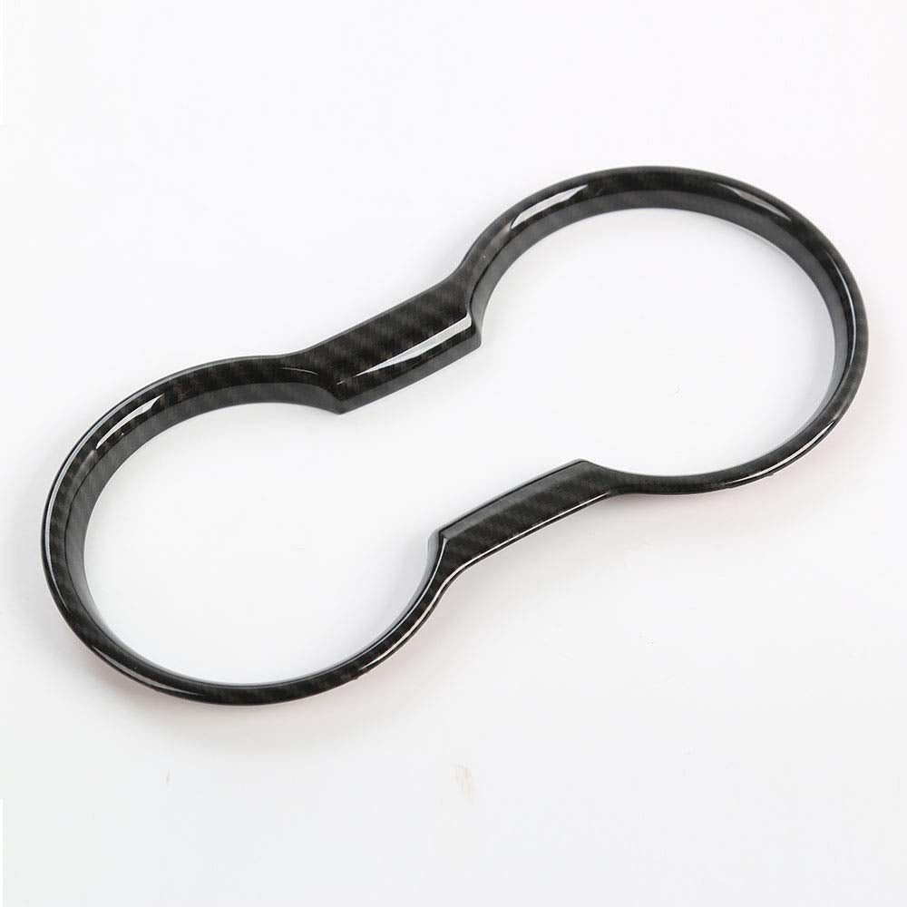 CheroCar Cup Holder Cover Frame Trim for Ford Mustang 2015-2020, Interior Accessories (Carbon Fiber Grain)