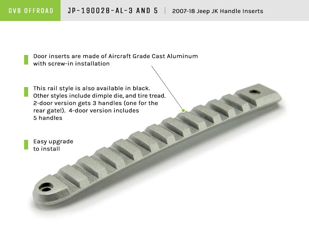 Dv8 Offroad Door Handle Insert Set For 2007-18 Wrangler Jk | Slotted Pic Rail Design | Aluminum Construction | Anodized Finish | Simple Screw-In Installation | Complete Kit