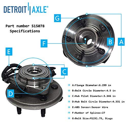 Detroit Axle - Front Brake Kit For 2006-2010 Ford Explorer Sport Trac Mercury Mountaineer Wheel Bearing Hubs Replacement Disc Br