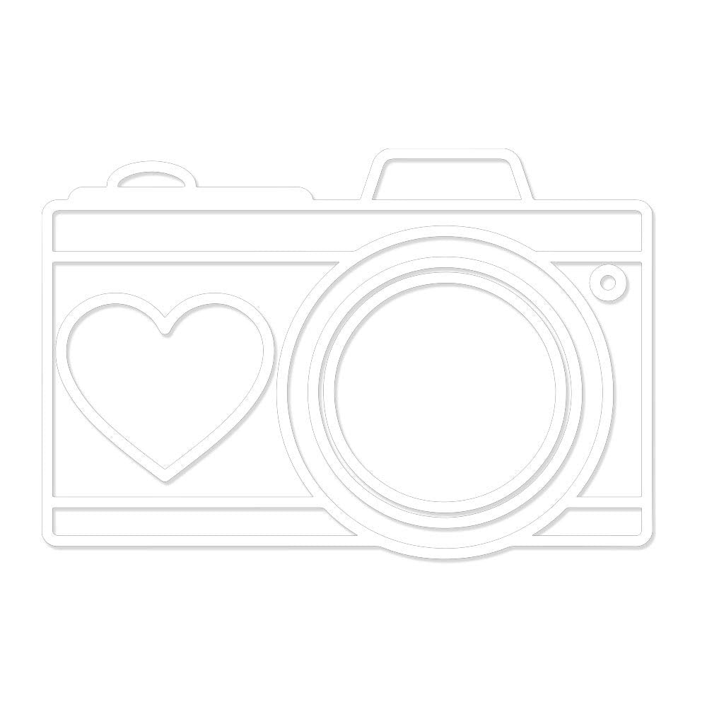 Camera With Heart Car Decal - 6 '' White