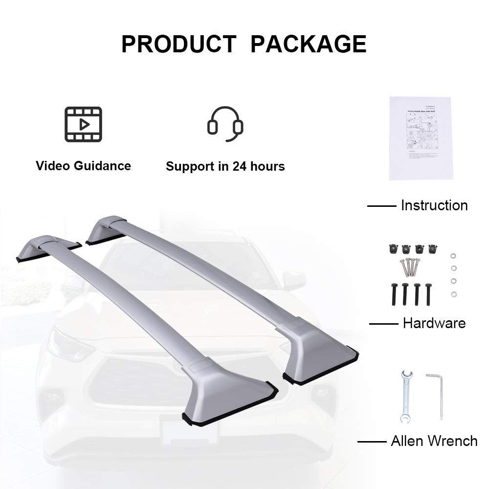 Snailfly Silver Cross Bars Roof Racks Fit For 2020-2025 Toyota Highlander Xle Xse Limited Platinum (Models With Side Rails)