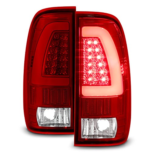 Akkon - For 97-03 Ford F150 99-07 F250 F350 Super Duty Red Clear Led Tube Tail Lights Lamps Pair Left And Right