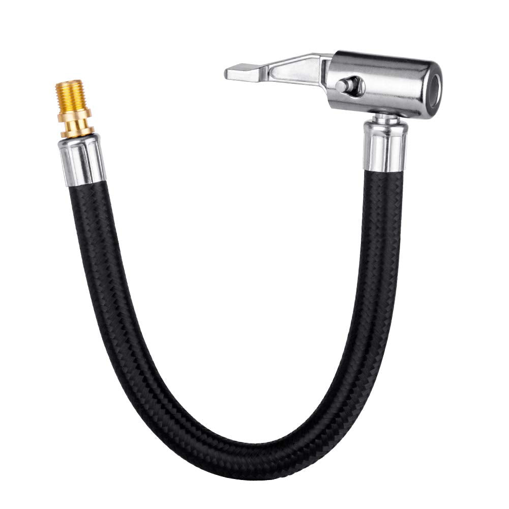 Lumiteco Locking Tire Chuck With Rubber Hose And Standard Tire Valve Fine Thread, Tire Inflator Pump Hose Adapter For Twist On C