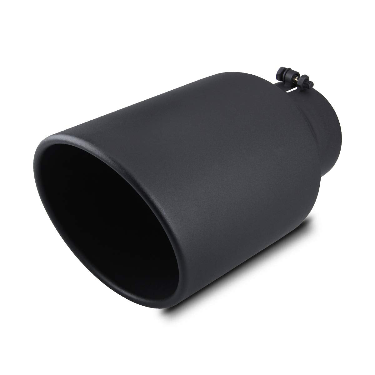 LCGP 5'' Inlet 8'' Outlet 15'' Long Rolled End Angle Cut Bolt On Exhaust Tip Tail Pipe. Black Powder Coated.