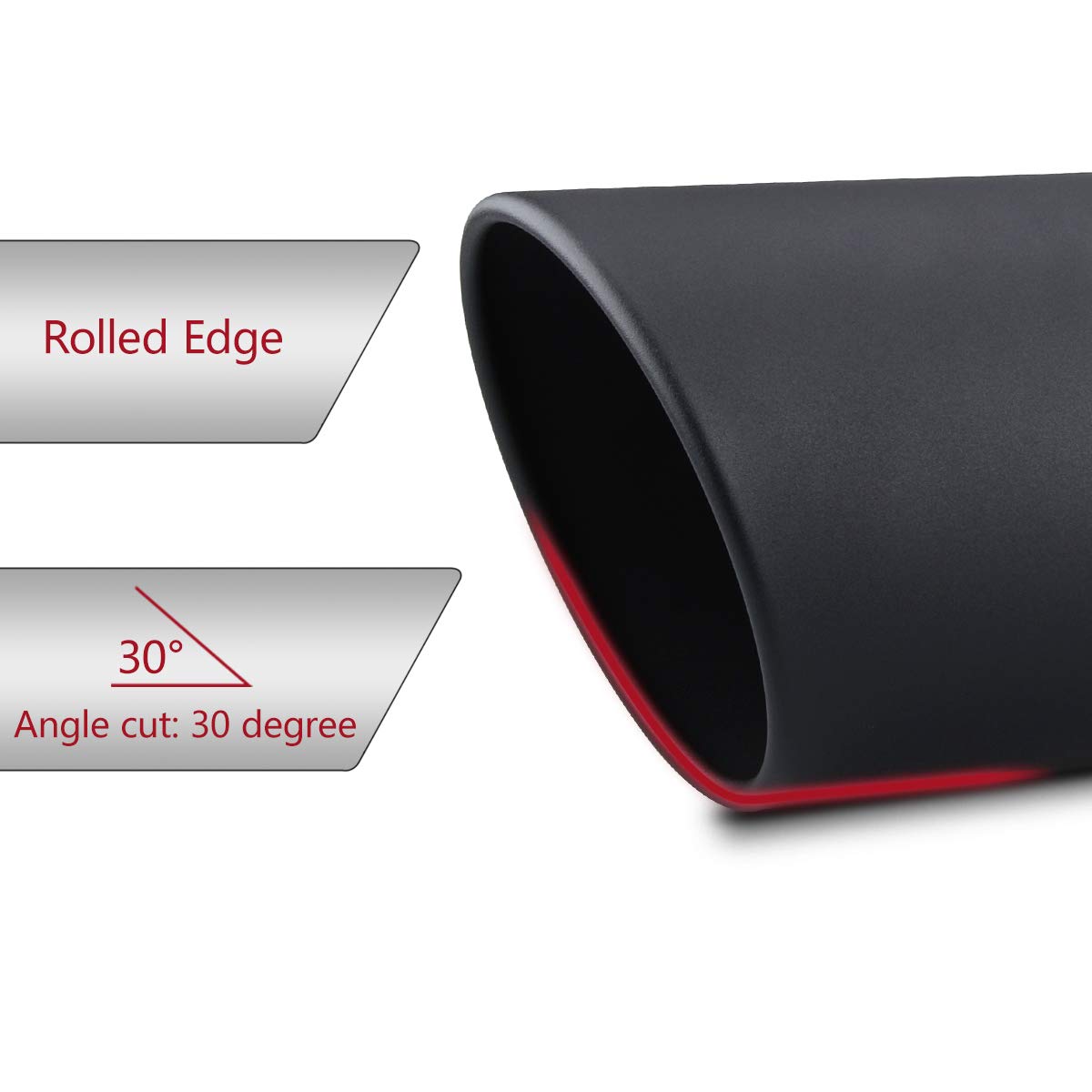 LCGP 5'' Inlet 8'' Outlet 15'' Long Rolled End Angle Cut Bolt On Exhaust Tip Tail Pipe. Black Powder Coated.