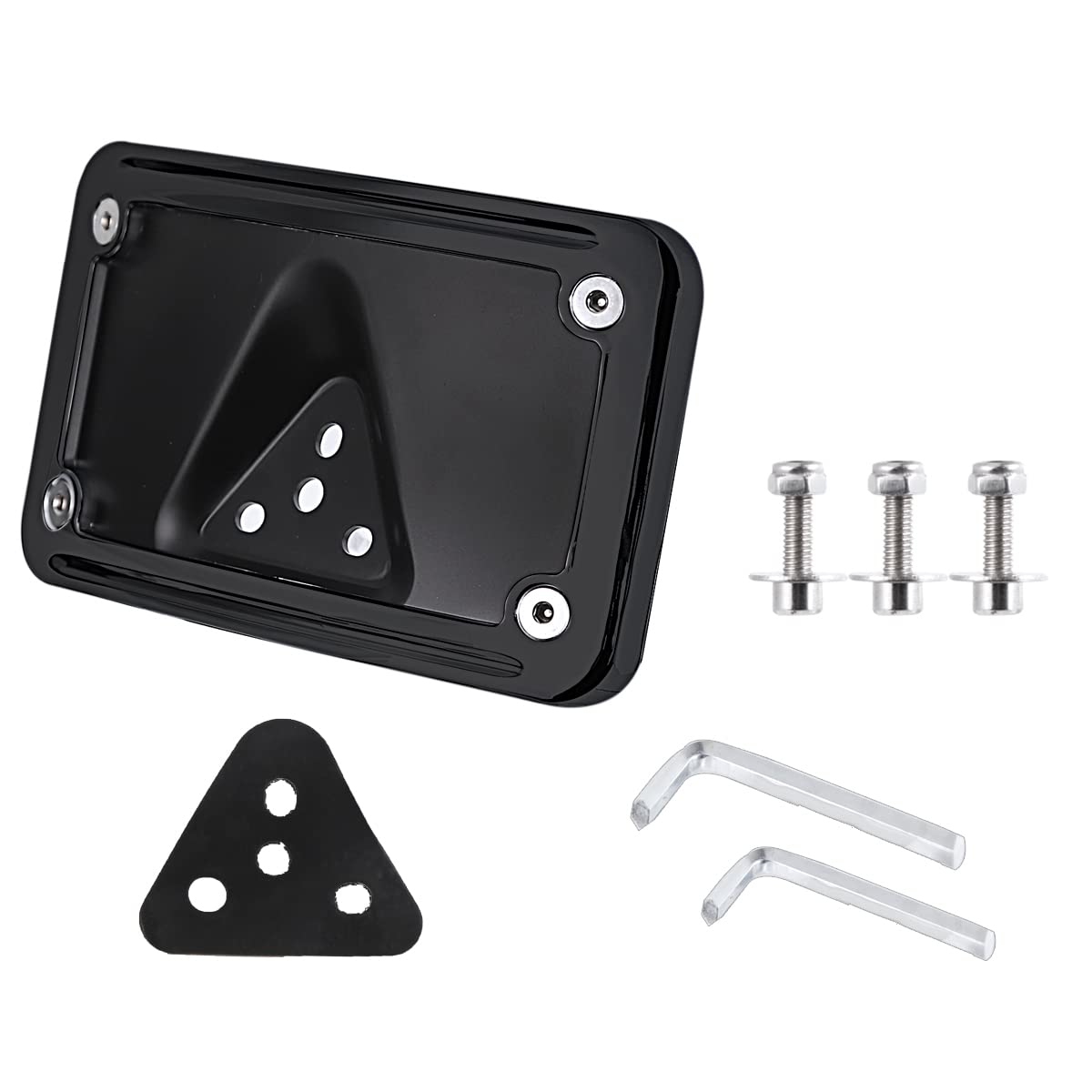 Black Curved Laydown License Plate Mount Bracket For Harley 3 Hole Mount (Black)