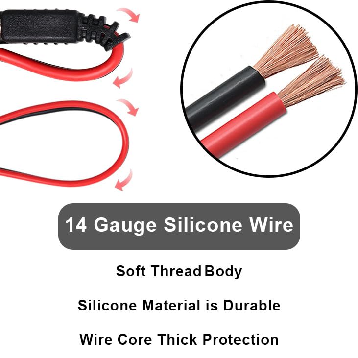 Wadoy 2 Pin Quick Disconnect Wire Harness SAE Connector 14 Gauge Heavy Duty Hight Capacity Battery Cable 10'' Leads(5 Pack)