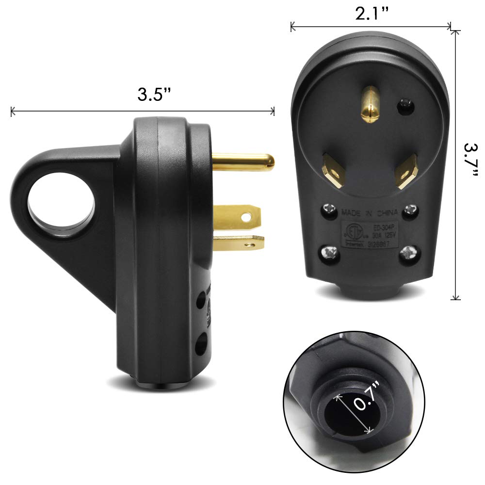 Opl5 30Amp Rv Replacement Male Plug - Heavy Duty Nema Tt-30P Replacement Rv Receptacle Electrical Plug With Easy Unplug Handle D
