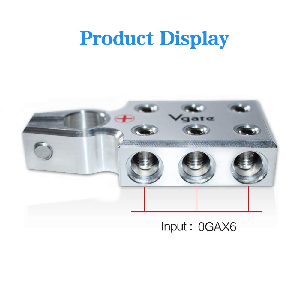 Vgate 6x1/0 Gauge AWG Lead-Acid Battery Terminals Clamp - Positive and Negative (+/-)(Pair) for Tapered Top Post
