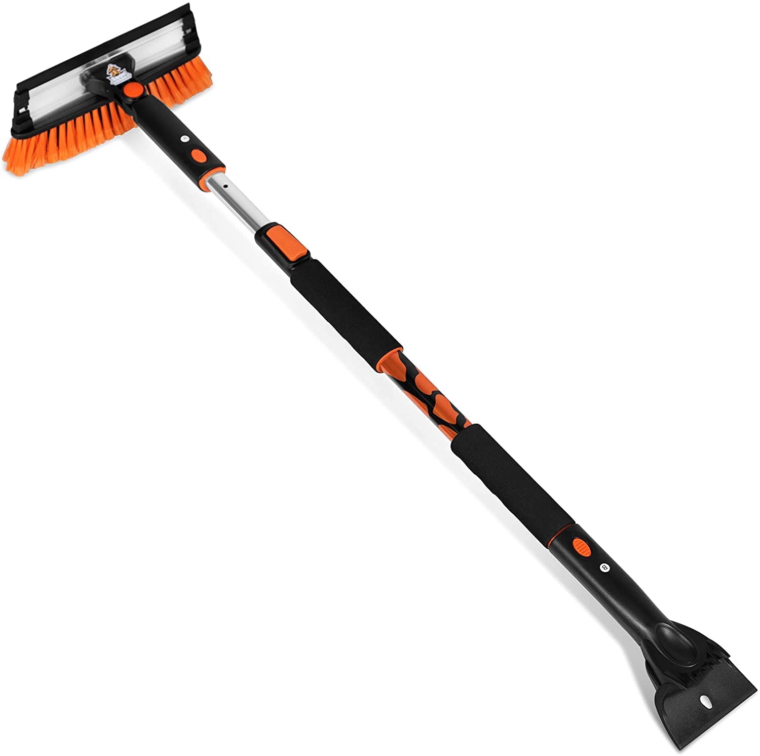 Snow Moover 58'' Extendable Snow Brush With Detachable Ice Scraper | 11'' Wide Squeegee & Bristle Head | Lightweight Aluminum Bo