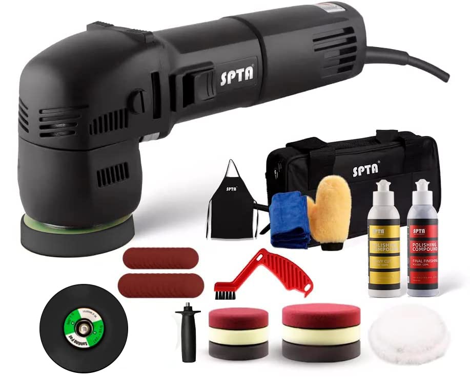 SPTA Mini Orbital Polisher - 3 Inch 10mm/780W Variable Speed Dual Action With Polishing Pads, Sanding Discs, Pad Conditioning Br