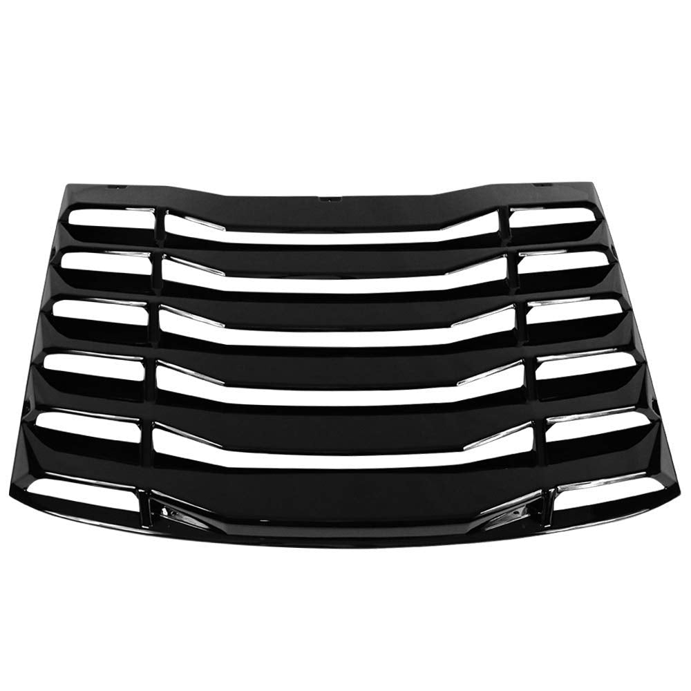 Ikon Motorsports Rear Window Louver Compatible With 2016-2024 Chevy Camaro Coupe 2-Door, Ikon Style Abs Gloss Black Back Windshield Sun Shade Cover Vent