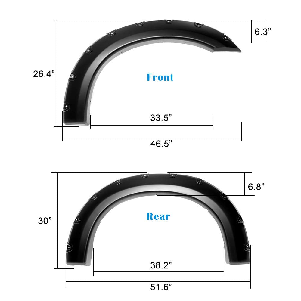 Aps Fender Flares, Compatible With Ford F-250 F-350 Super Duty 1999-2007 Injection Moulding Wheel Flares Pocket Rivet Style