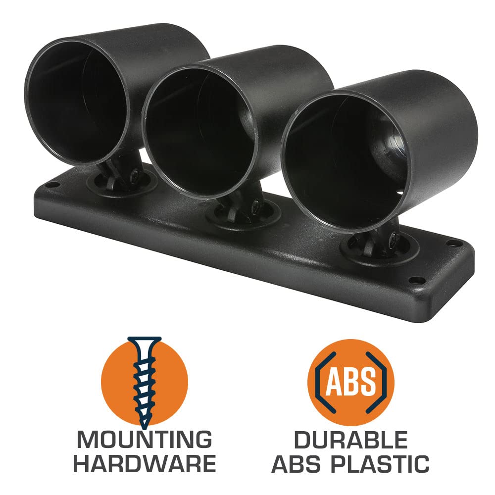 GlowShift Universal Black Triple Gauge Swivel Dashboard Pod - Fits Any Make/Model - Swivels 360 Degrees - ABS Plastic - Mounts (