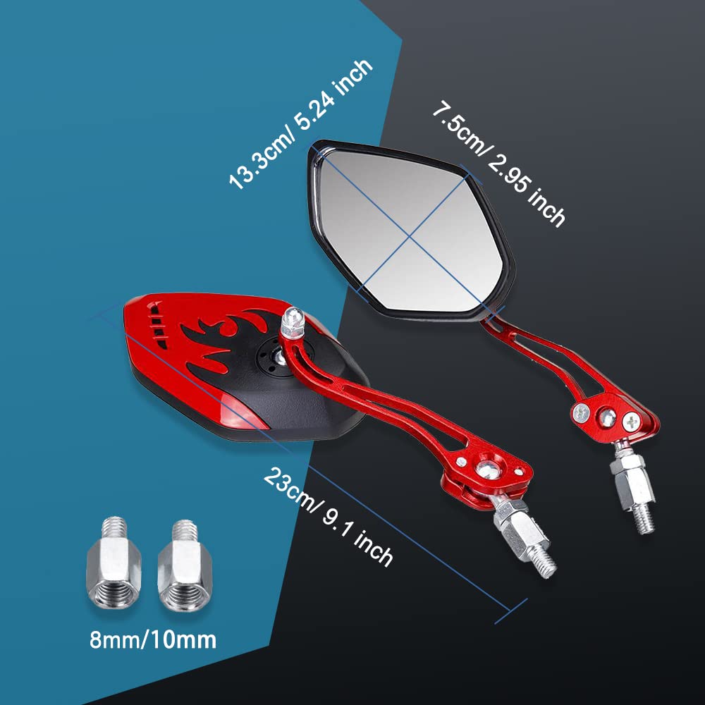 Asubha 2Pcs Motorcycle Mirrors, Motorcycle Bar End Mirrors, Universal Motorcycle Rear View Mirrors For M8 M10 Threaded Bolt Double Take Mirror Mount Compatible With Motorbike Scooter Atv Dirt Bike