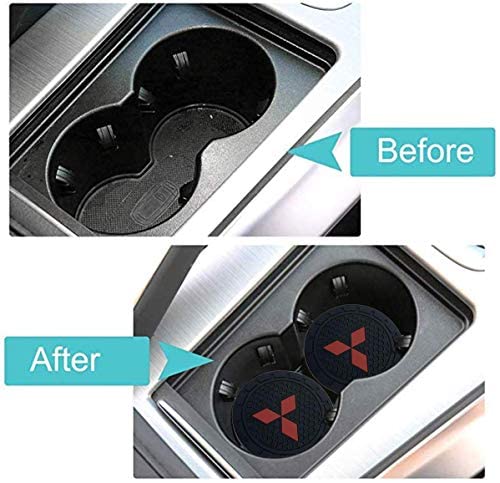 Jdclubs 2.75 Inch Diameter Oval Tough Car Logo Vehicle Travel Auto Cup Holder Insert Coaster Can 2 Pcs Pack (Fit Mitsubishi)