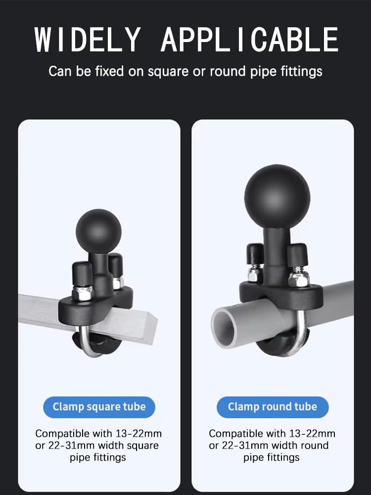 Strg 1'' Ball Handlebar U-Bolt Mount Base, Handblebar Mount for Round Rails 0.5'' to 1.26'' in Diameter, Compatible with RAM Mou