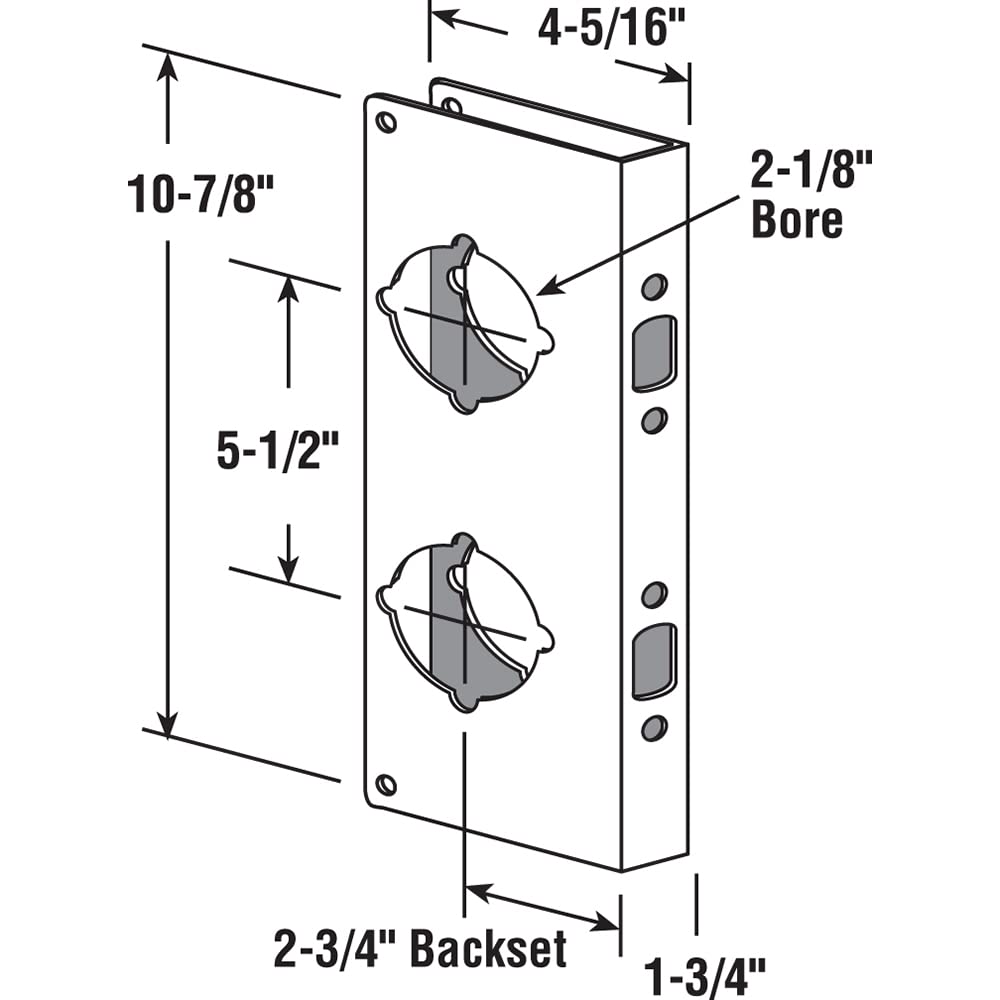PRIME-LINE U 10546 Stainless Steel Door Reinforcement Plate for 1-3/4" Thick Doors, Single Pack