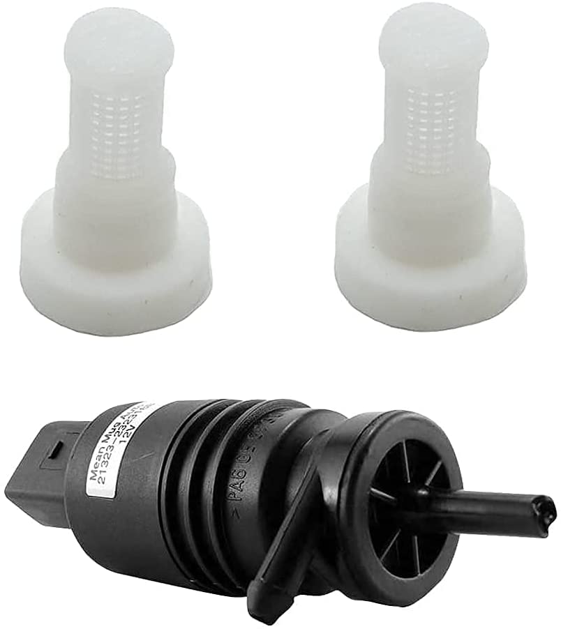 Mean Mug Auto 16212-21675A Windshield Washer Pump with 2x Screen Grommet - Compatible with BMW - Replace OEM #: 67128362154, 67128377612, 61667006063